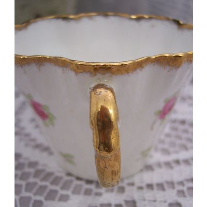 Salisbury Bone China DO 1920 Fluted Teacup Saucer Pink & Blue Flowers Gold Trim