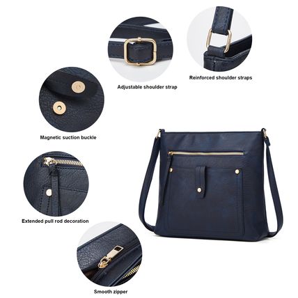 Women Vegan Leather Handbags Tote Purse Shoulder Bag Large Ladies Hobo Bags Blue