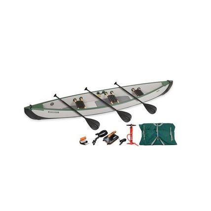 Sea Eagle Canoe TC16 Wood/Web Seats Electric Pump for 3 Pkg 16’ Inflatable