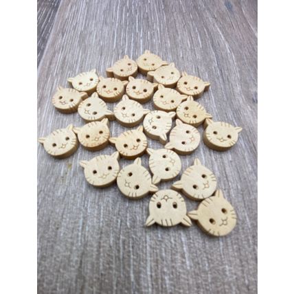14mm Cat Head Wooden Buttons Children Animal Knitting Sewing Crocheting Craft