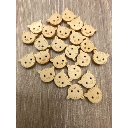 14mm Cat Head Wooden Buttons Children Animal Knitting Sewing Crocheting Craft