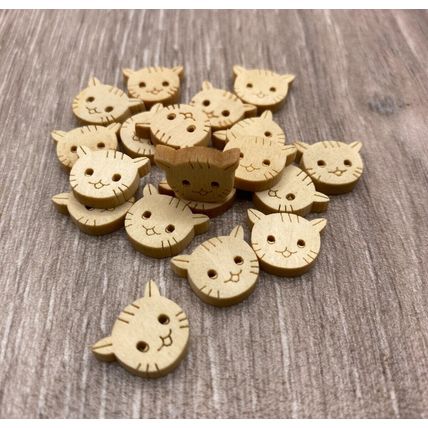 14mm Cat Head Wooden Buttons Children Animal Knitting Sewing Crocheting Craft