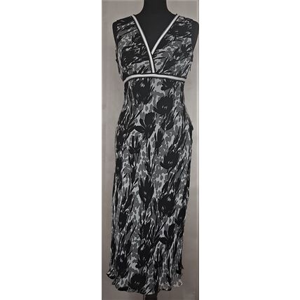 Black White Grey Abstract Print 100% Silk Dress Size 12 UK S/M