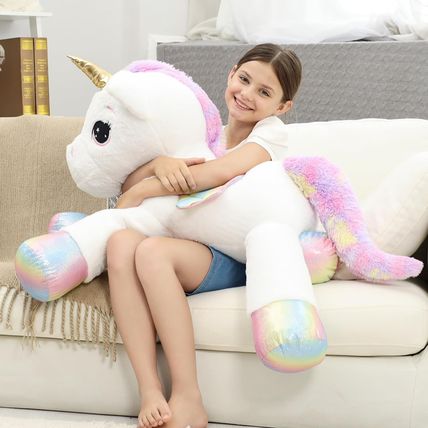 44 Inch Giant Unicorn Stuffed Animal Pillow, Cute Soft Big Unicorn with Rainbow