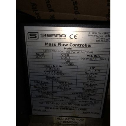 SIERRA C100H-DD-12-ON1-SN1-PV2-V2-S4-C50-GS MASS FLOW CONTROLLER,SMARTTRAK100,TD