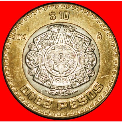 Ⰶ SUN STONE (1992-2025): MEXICO ★ 10 PESOS 2014 FIRE MASK! ★LOW START★NO RESERVE