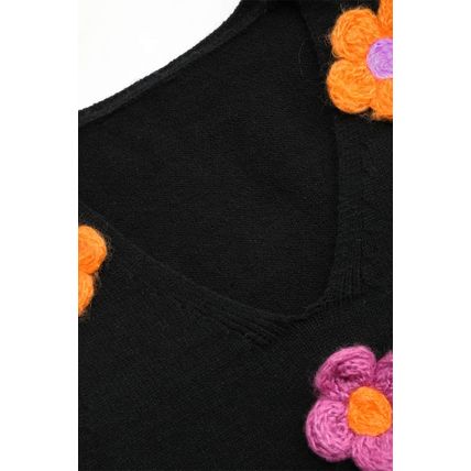 Black 3D Flower Decor Cropped Sweater Vest