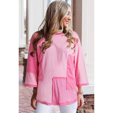 Bonbon Oversized Patched High Low Bracelet Sleeve Plus Size T Shirt