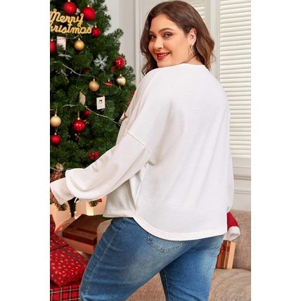 Beige Star Shape Studded Crew Neck Plus Size Long Sleeve Top
