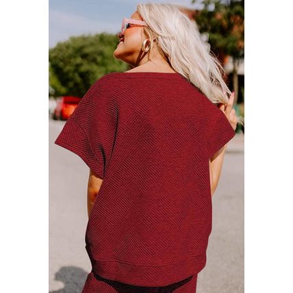 Red Dahlia Textured Loose Fit T Shirt and Drawstring Pants Set