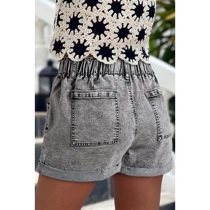 Gray Zipped Light Wash Cuffed Edge Denim Shorts
