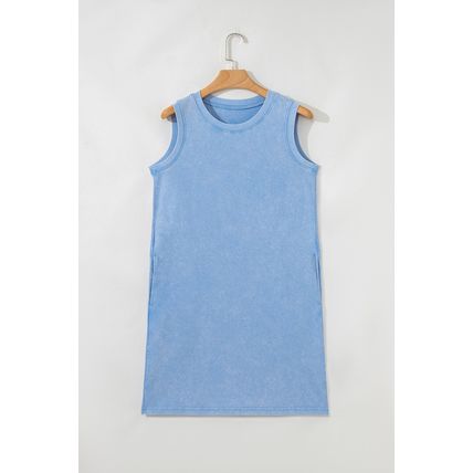 Beau Blue Mineral Wash Tank Mini Dress with Pockets