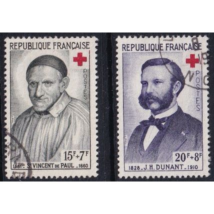 France 1958 SG 1411-2 Used - Red Cross Semi-postal (C-484 (1))