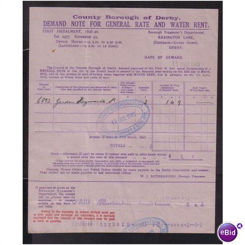 COUNTY BOROUGH OF DERBY,DEMAND NOTE ,13JUL1945