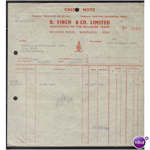 B FINCH & CO LTD, BARKINGSIDE,ESSEX, 16FEB1953