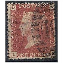 1858 SG43 1d Red Plate 140 Good/Fine Used "LB".