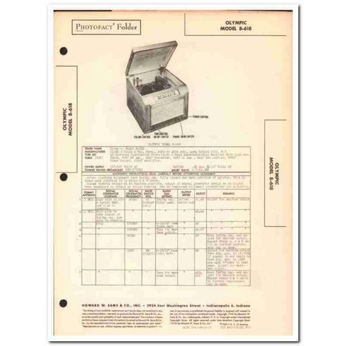 olympic model 8-618 6-tube am sw radio phono sams photofact manual