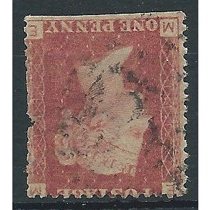 1858 SG43 1d Red Plate 141 INVERTED Wmk (pulled perf at left) Good Used