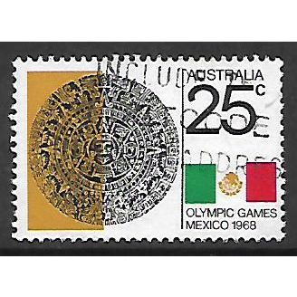 AUSTRALIA 1968 OLYMPIC GAMES MEXICO 25c SUNSTONE SYMBOL & FLAG SG429 FINE USED