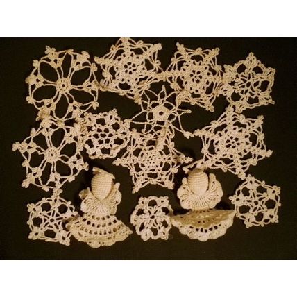 Viintage Hand Croceted Christmas Sowflakes and Angels 14 pieces