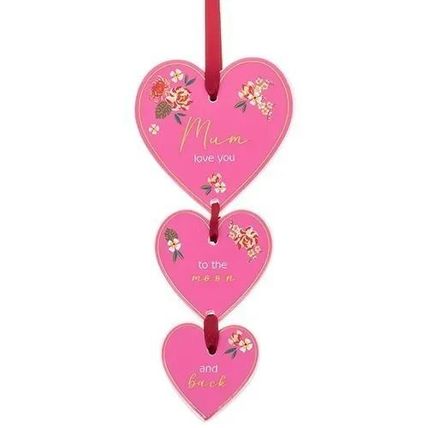 Pink Heart Hanging Plaque Mum love you to the moon and back on a Pink Ribbon