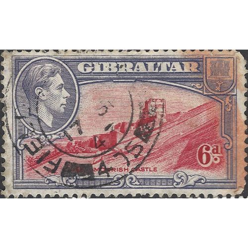 GIBRALTAR, George VI, Moorish castle, blue & red 1938, 6d