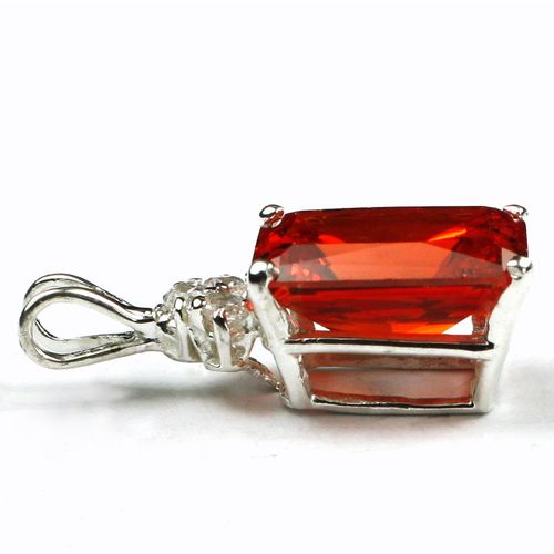 Created Padparadscha Sapphire, 925 Sterling Silver Pendant, SP042