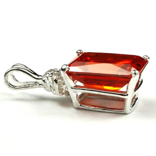 Created Padparadscha Sapphire, 925 Sterling Silver Pendant, SP042