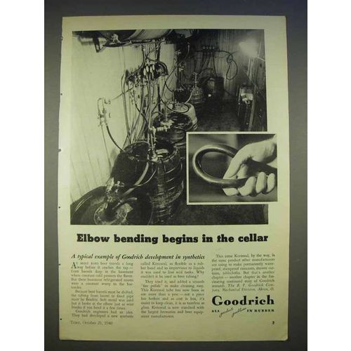 1940 Goodrich Rubber Ad - Elbow Bending in Cellar