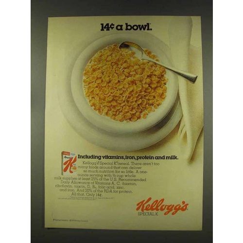 1977 Kellogg's Special K Cereal Ad - 14c A Bowl