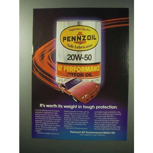 1983 Pennzoil 20W-50 GT Performance Motor Oil Ad