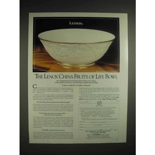 1988 Lenox China Fruits of Life Bowl Ad