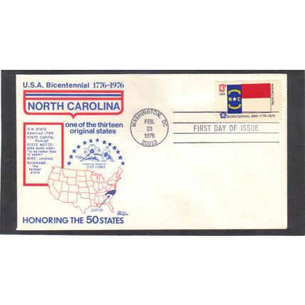 FDC Bazaar 1644 13c North Carolina (Cachet-U/A) CV40214