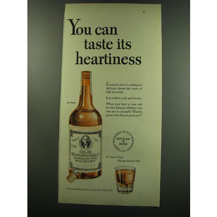 1949 Old Overholt Straight Rye Whiskey Ad - You can taste its heartiness