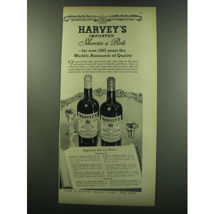 1949 Harvey's Sherries & Ports Ad - For over 150 years the world's assurance