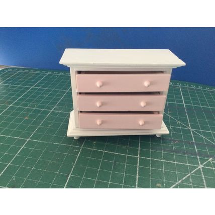 White Chest of Drawers with Pink 1:12th Dolls House Miniature