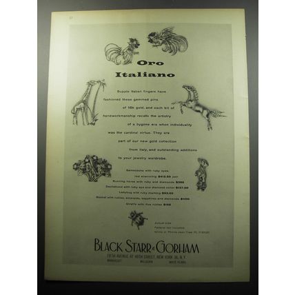 1956 Black, Starr & Gorham Jewelry Ad - Oro Italiano