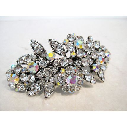 Silver flower shaped crystal hair barrette clip bridal clip bridal barrette