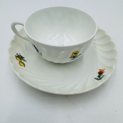 Nymphenburg Teacup & Saucer Porcelain Germany Welle Ribbed 1632 Floral Antique