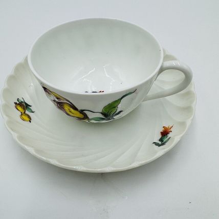 Nymphenburg Teacup & Saucer Porcelain Germany Welle Ribbed 1632 Floral Antique
