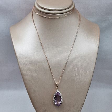 Rose de France Amethyst Zircon Pendant 18k Rose Gold Vermeil Overlay 925 Silver