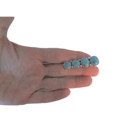 Smaller turquoise blue stone and silver metal alligator hair clip medium thin