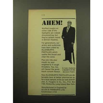 1960 Allen & Hanburys Pastilles Advertisement - Sir Cedric Hardwicke