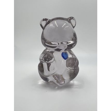 Fenton Glass Bear Figurine Pink Art Blue Heart Collectible USA Retired