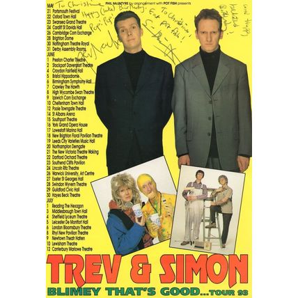 Trev & Simon of Live & Kicking Hand Signed 1993 Theatre Flyer