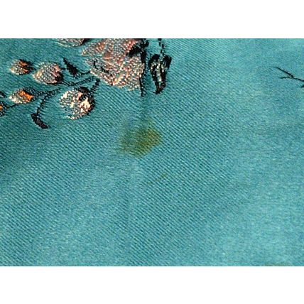 Wms Embroidered Aqua Floral Oriental Kimono Robe Gown Sm/Med Heavy Quality Flaw