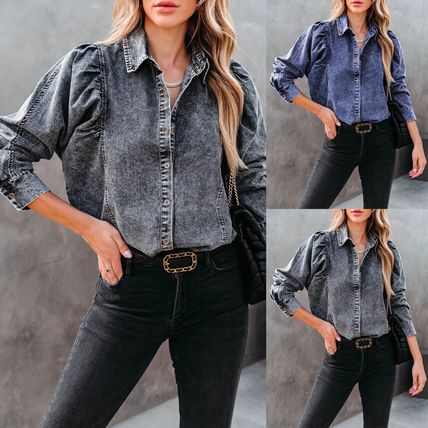fashion street style denim shirt lady Autumn and winter lapel casual