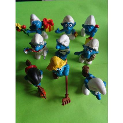 Job lot of 9 modern smurfs hobby horse brainy judo gift rake gold wreath doctor