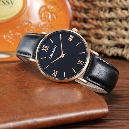 CAGARNY 6812 Round Dial Alloy Case Fashion Men Quartz Watch with PU Leather Band