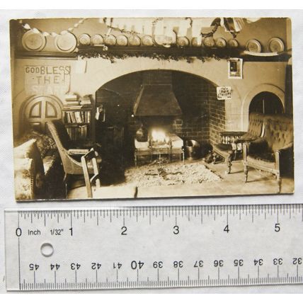 vintage postcard Living Room Scene - God Bless The Staff notice